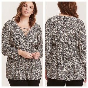 Torrid Floral Challis Lace-Up Babydoll Blouse